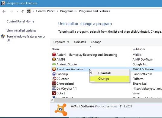 windows programs and features