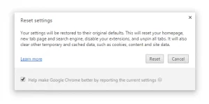 chrome - reset setting 