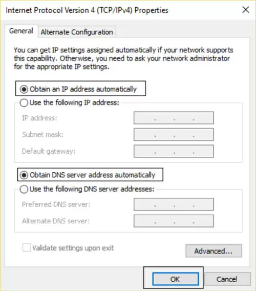 Internet Protocol Version 4 properties