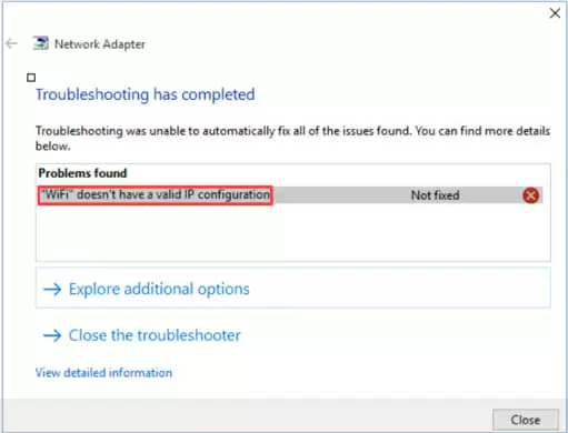 Wi-Fi doesn’t have a valid IP configuration
