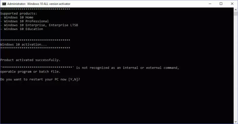 windows 10 all version activator in cmd