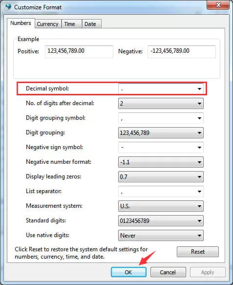 Change the Decimal Symbol Settings