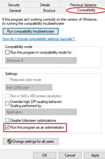 Compatibility tab