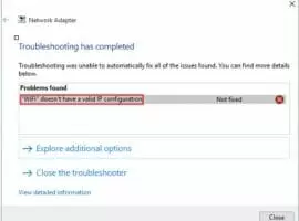 wifi doesn't have a valid ip configuration