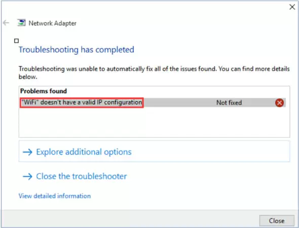 wifi doesn't have a valid ip configuration