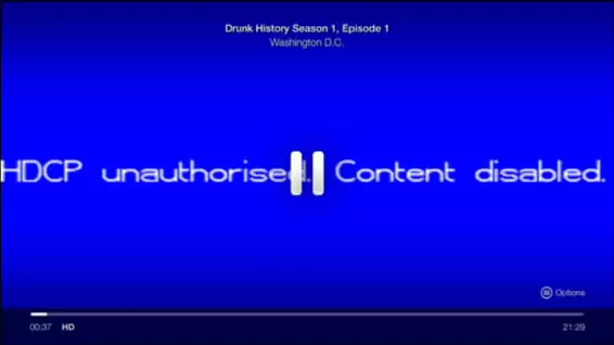 HDCP unauthorized screen displays