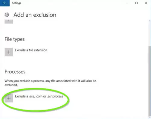 Click-on-Exclude a .exe, .com or .scr-process